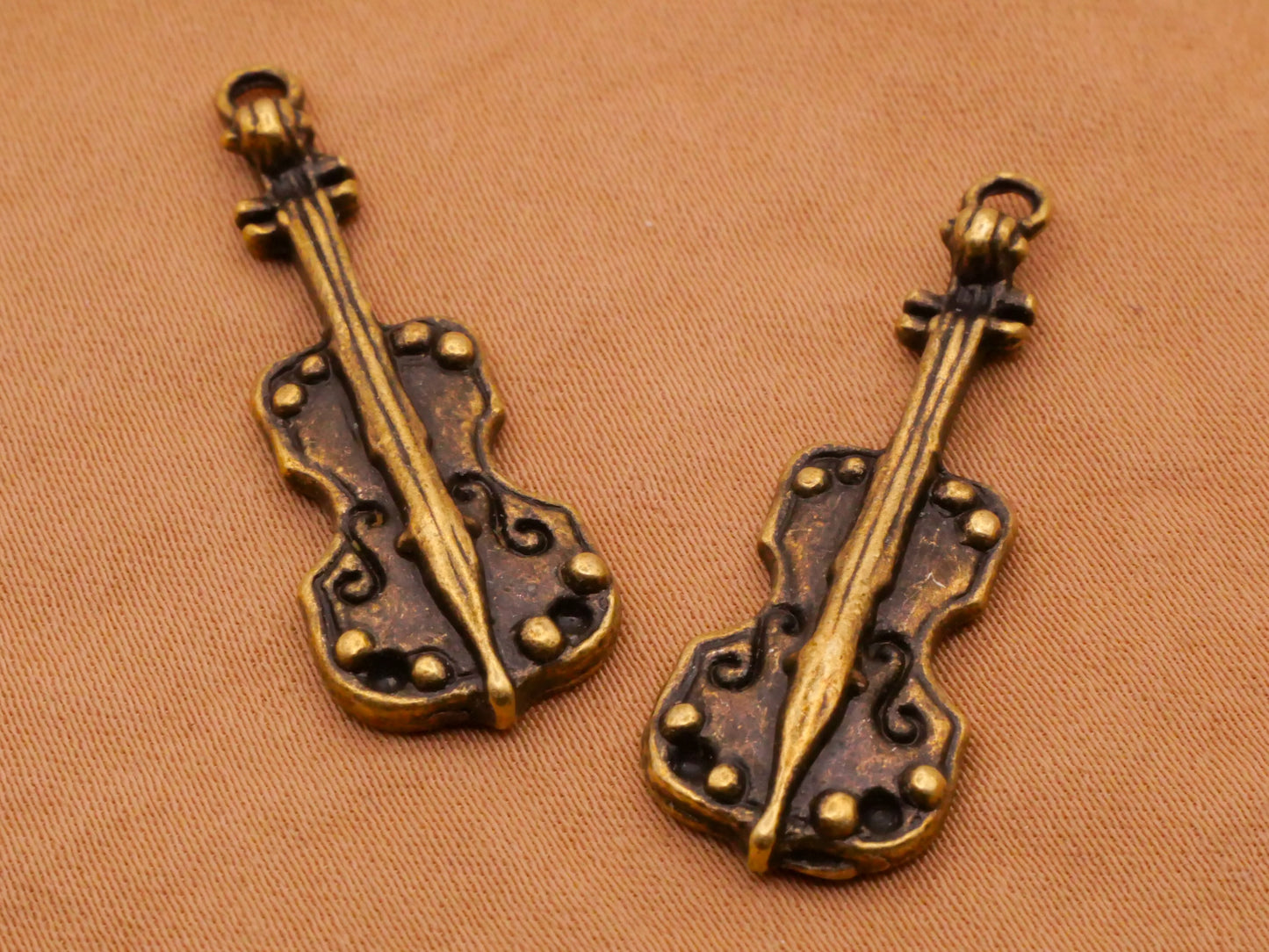 Violin Viola String Instrument Bronze Metal Pair of Charms 11x32mm