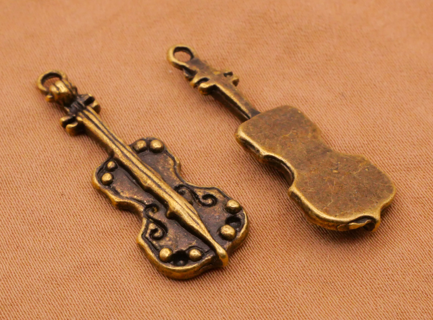 Violin Viola String Instrument Bronze Metal Pair of Charms 11x32mm