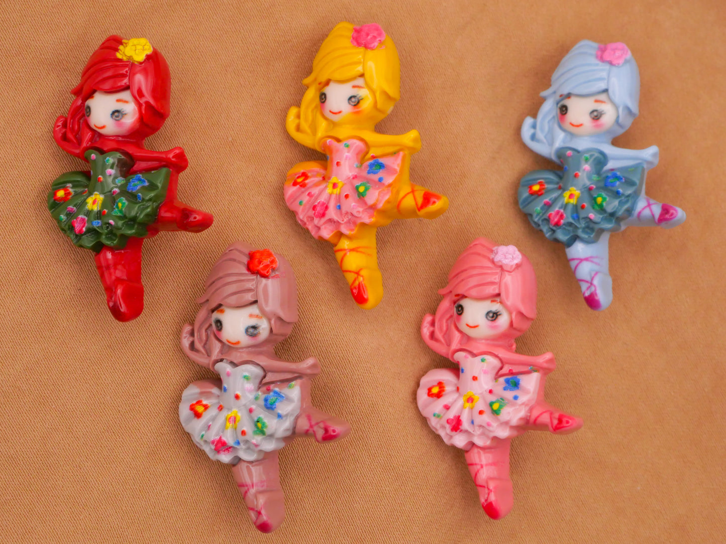 Ballet Ballerina Dancing Colorful Plastic Set of Five Buttons 21x34mm