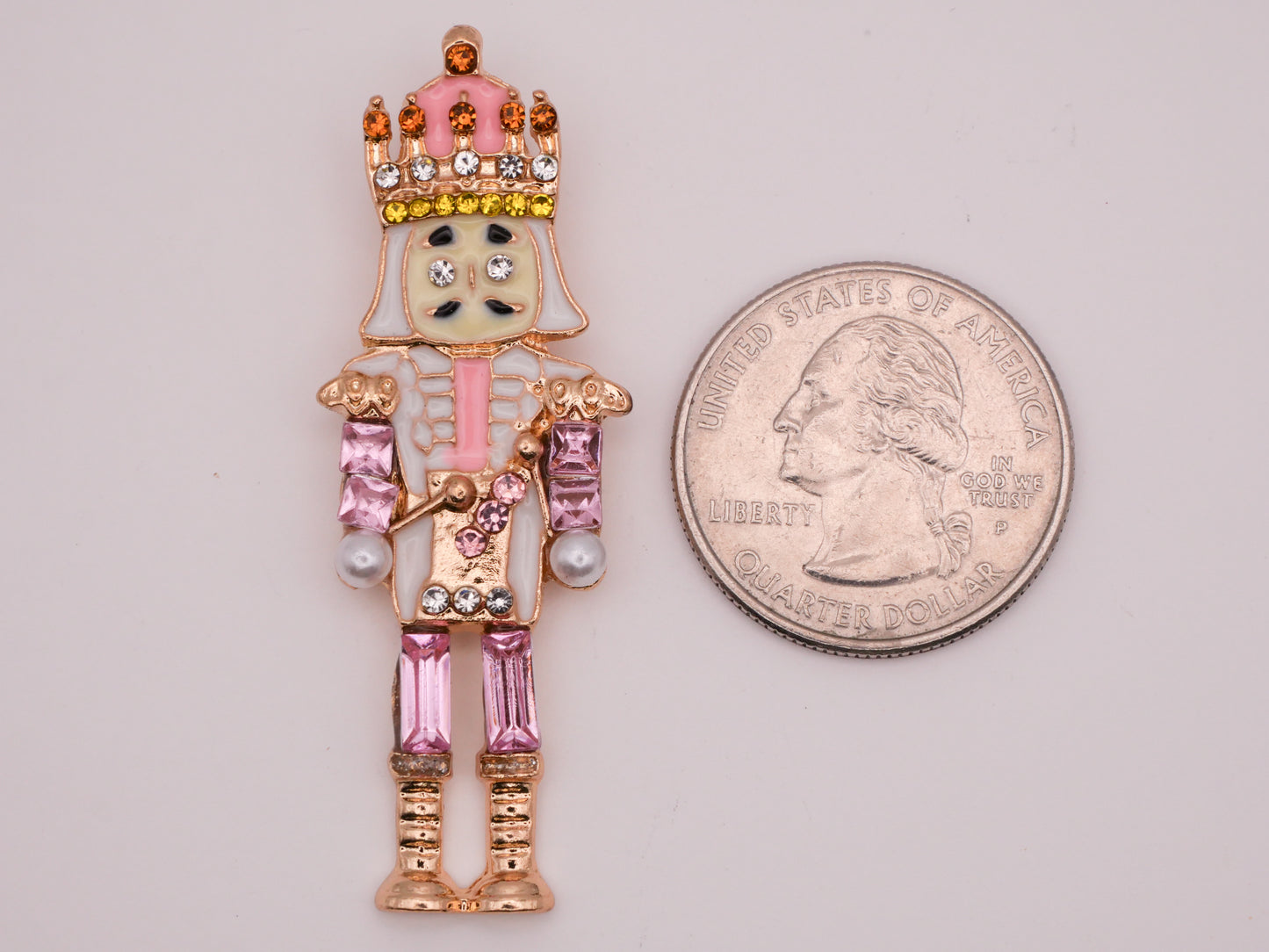 Nutcracker Pink Yellow Rhinestone Enamel Metal Button 19x53mm