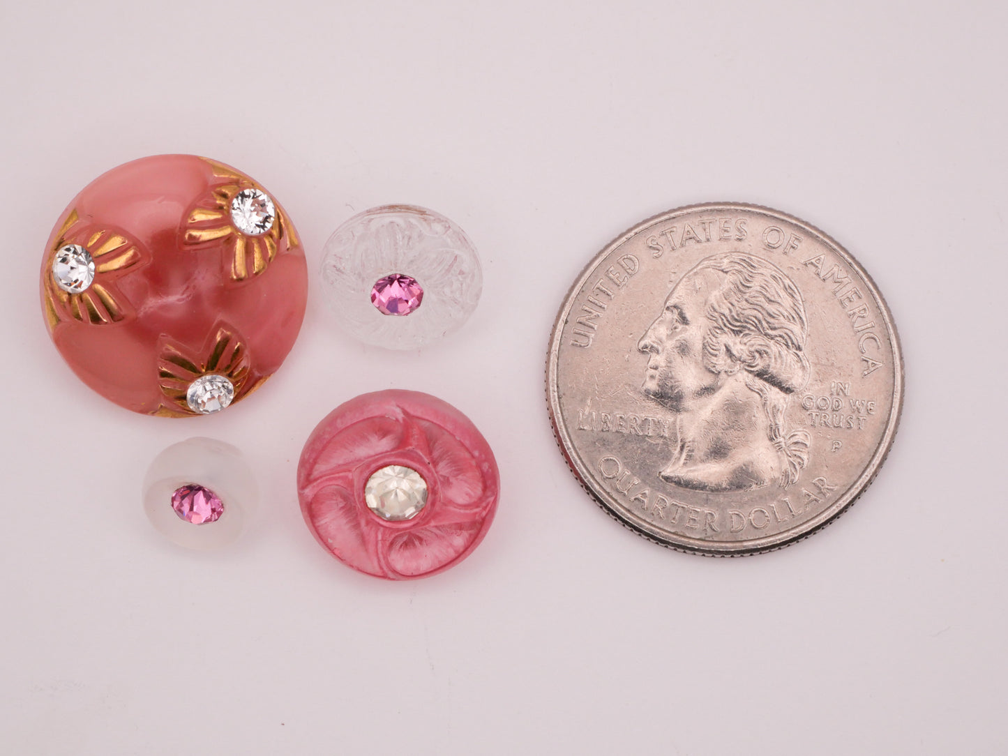 Pink Frosted Glass Rhinestone Vintage Button Various 8-18mm