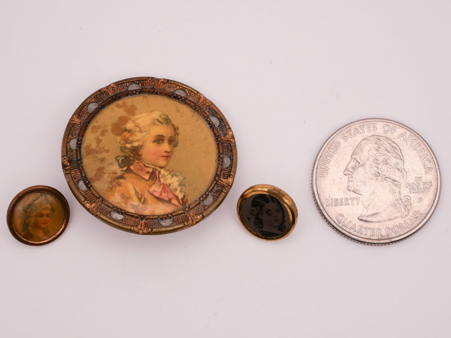 Lithograph Portrait Victorian Celluloid Early Plastic Metal Button Various 12-33mm