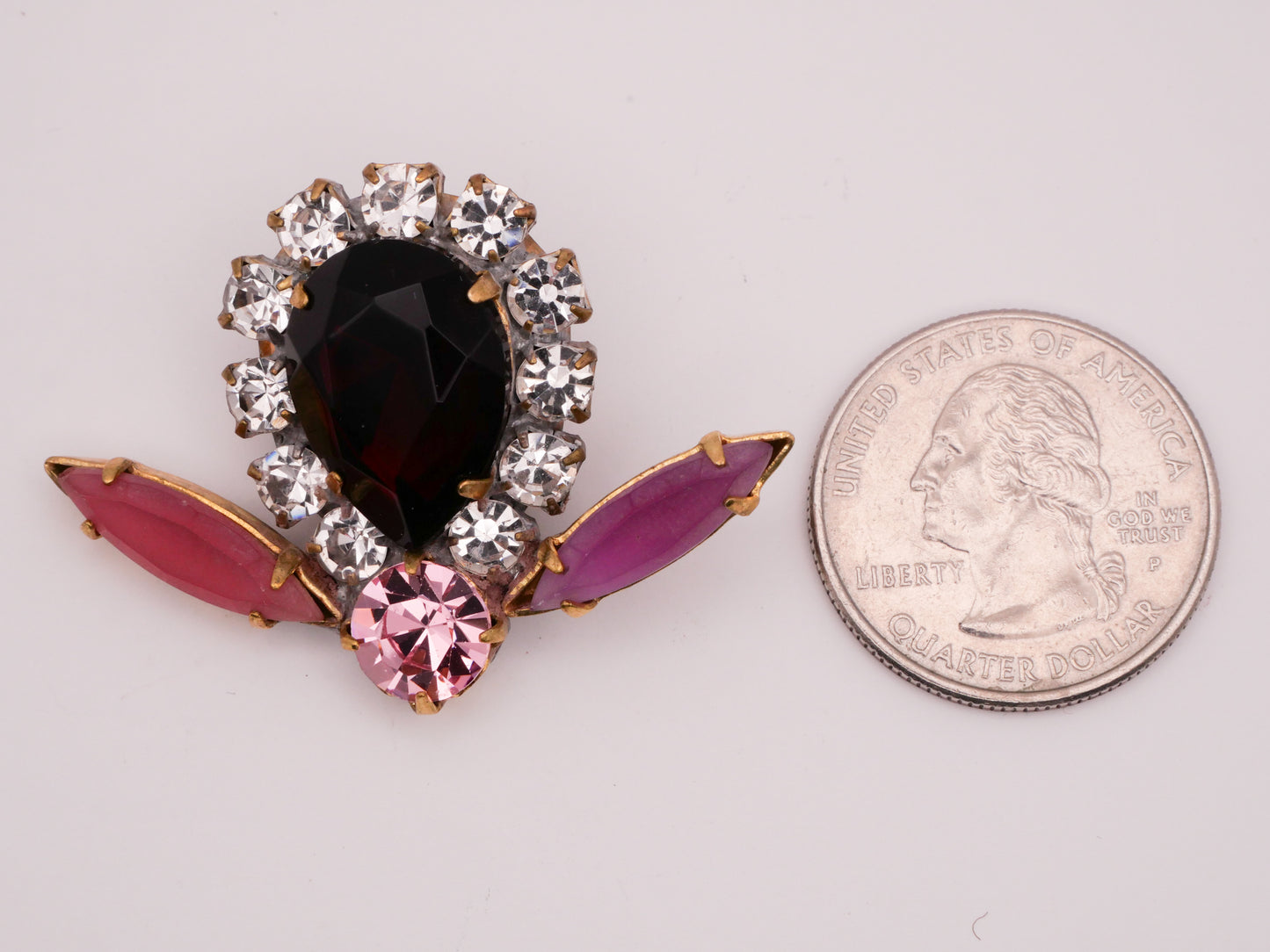 Flower Red Pink Czech Glass Rhinestone Large Metal Button 32x44mm