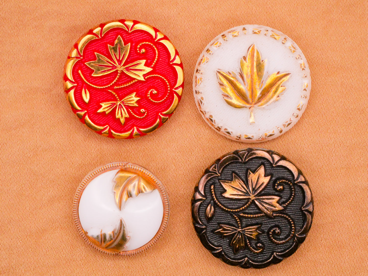 Leaf Leaves Gold Painted Vintage Glass Button Various 18-23mm