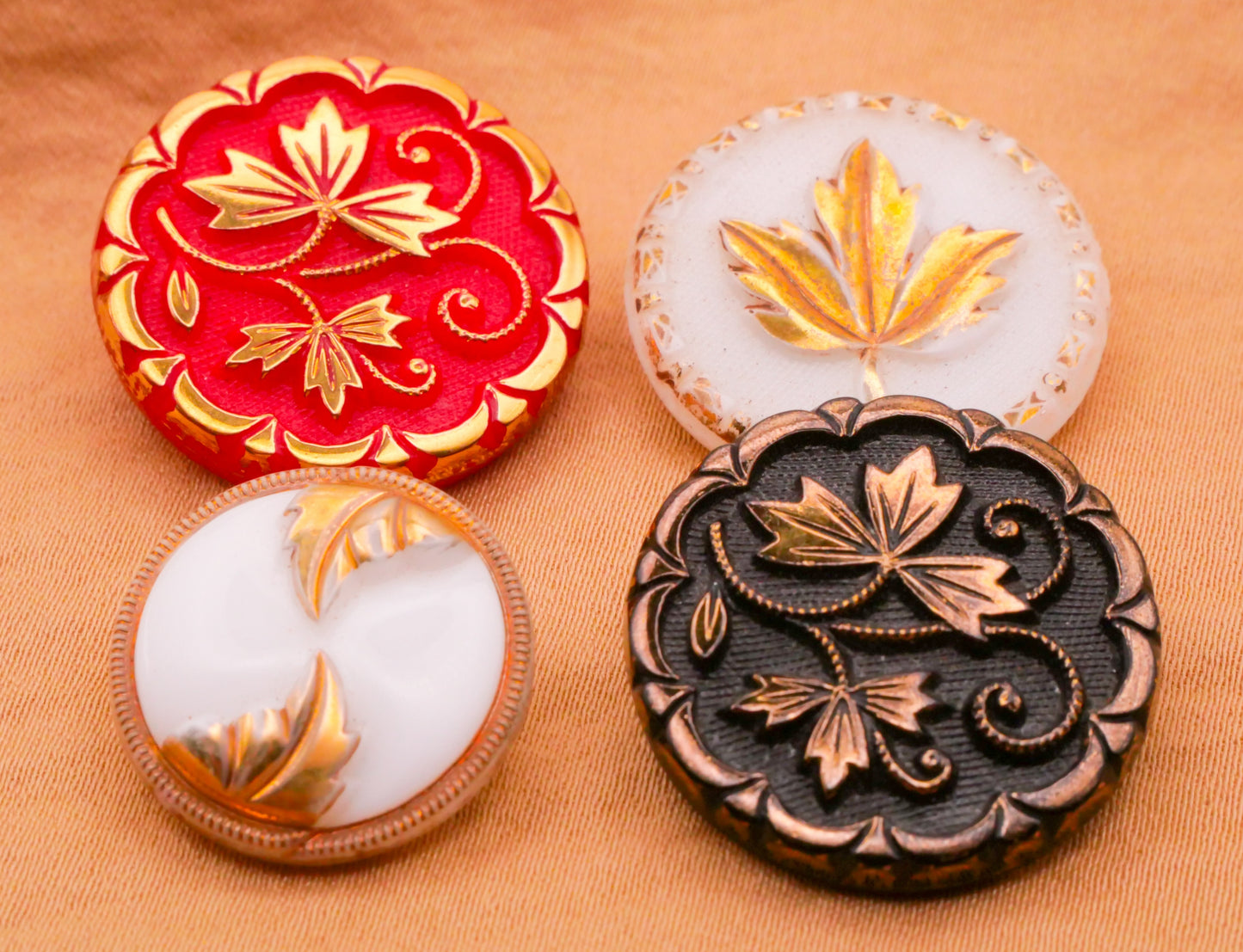 Leaf Leaves Gold Painted Vintage Glass Button Various 18-23mm