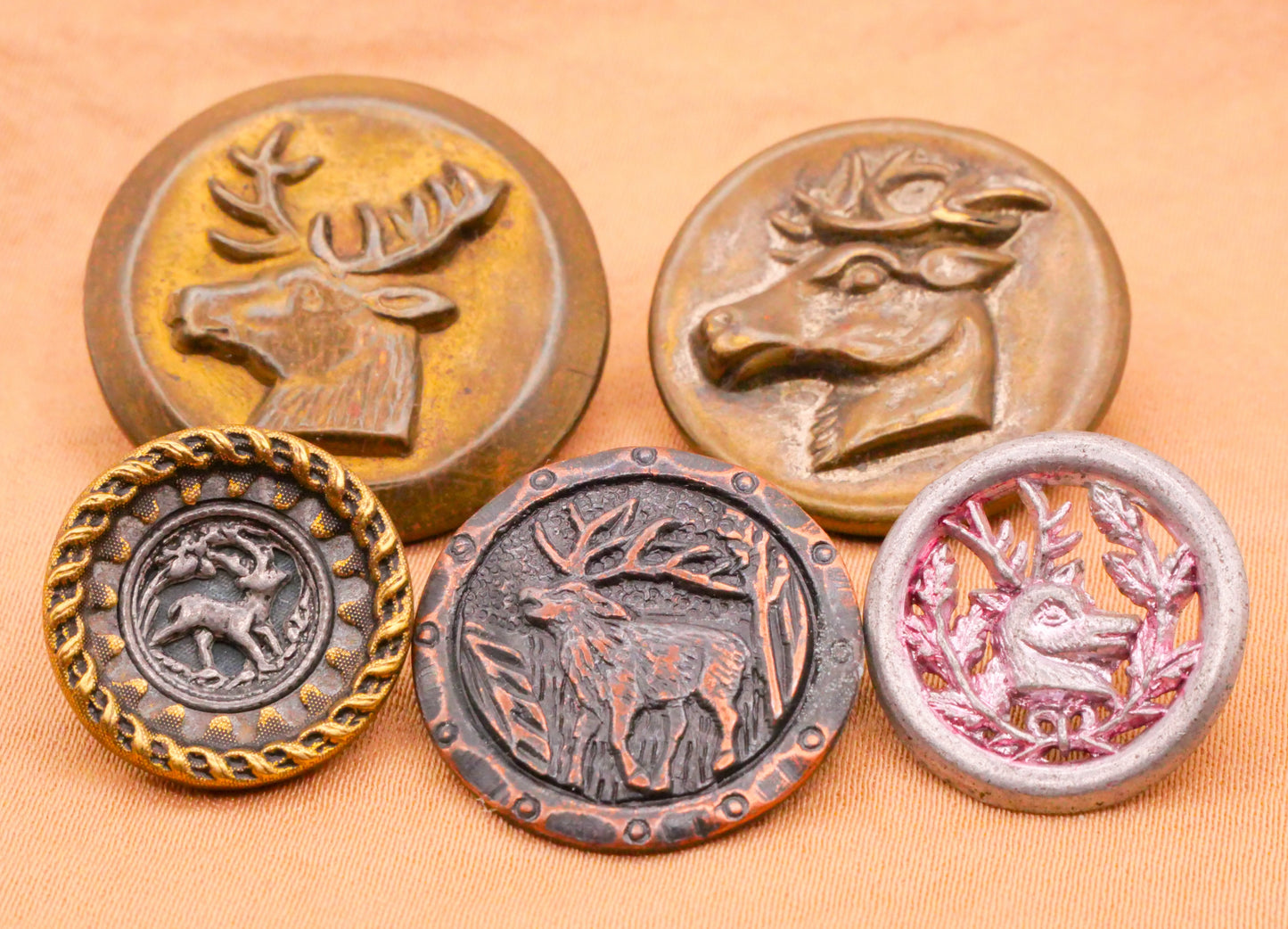 Reindeer Stag Deer Metal Vintage Antique Button Various 16-25mm