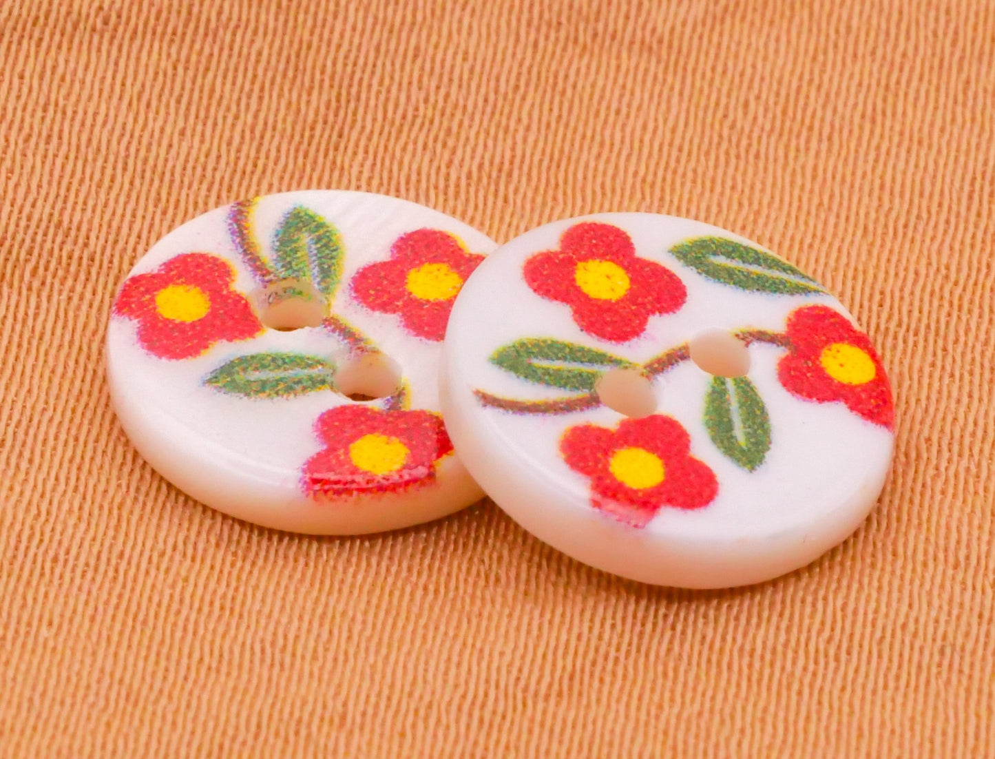 Flower Red Vining Mother of Pearl Pair of Buttons 12mm