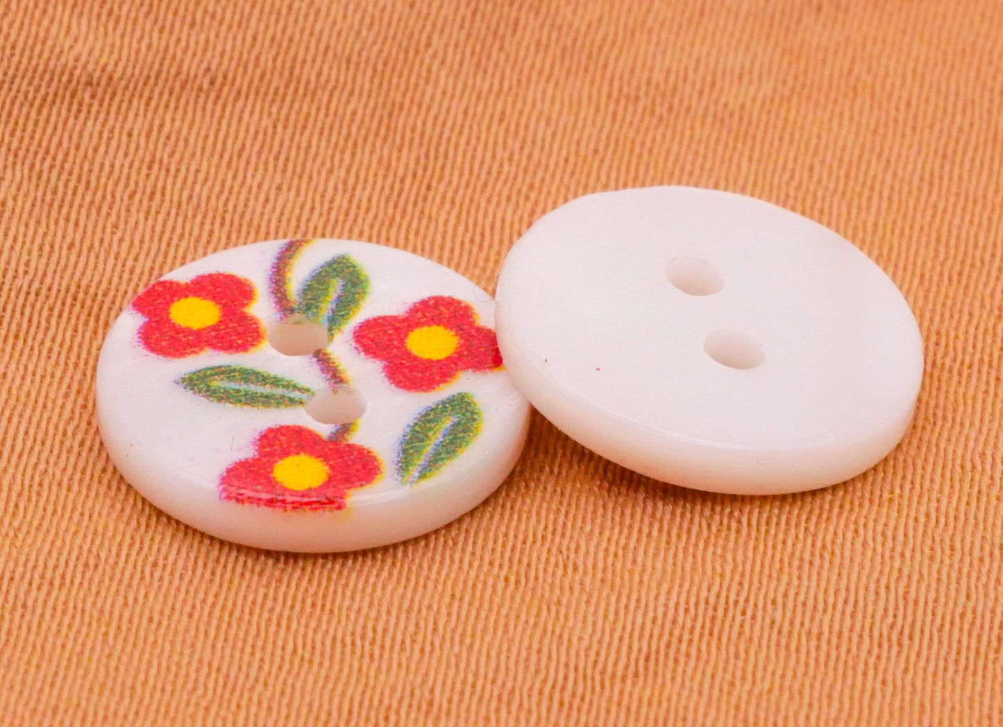 Flower Red Vining Mother of Pearl Pair of Buttons 12mm