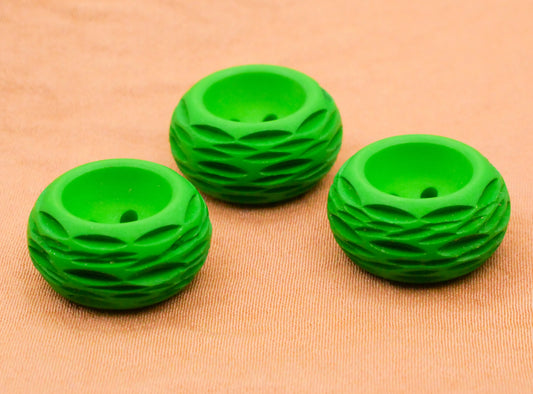 Bright Green Carved Vintage Plastic Set of Three Buttons 16mm