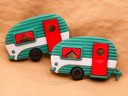 Camper Airstream Retro Teal Red Plastic Pair of Buttons 24x40mm