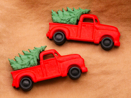 Truck Red Christmas Pine Tree Plastic Pair of Buttons 22x40mm