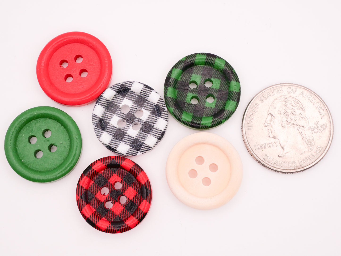 Plaid Check Christmas Wood Assorted Set of Twenty Buttons 20mm