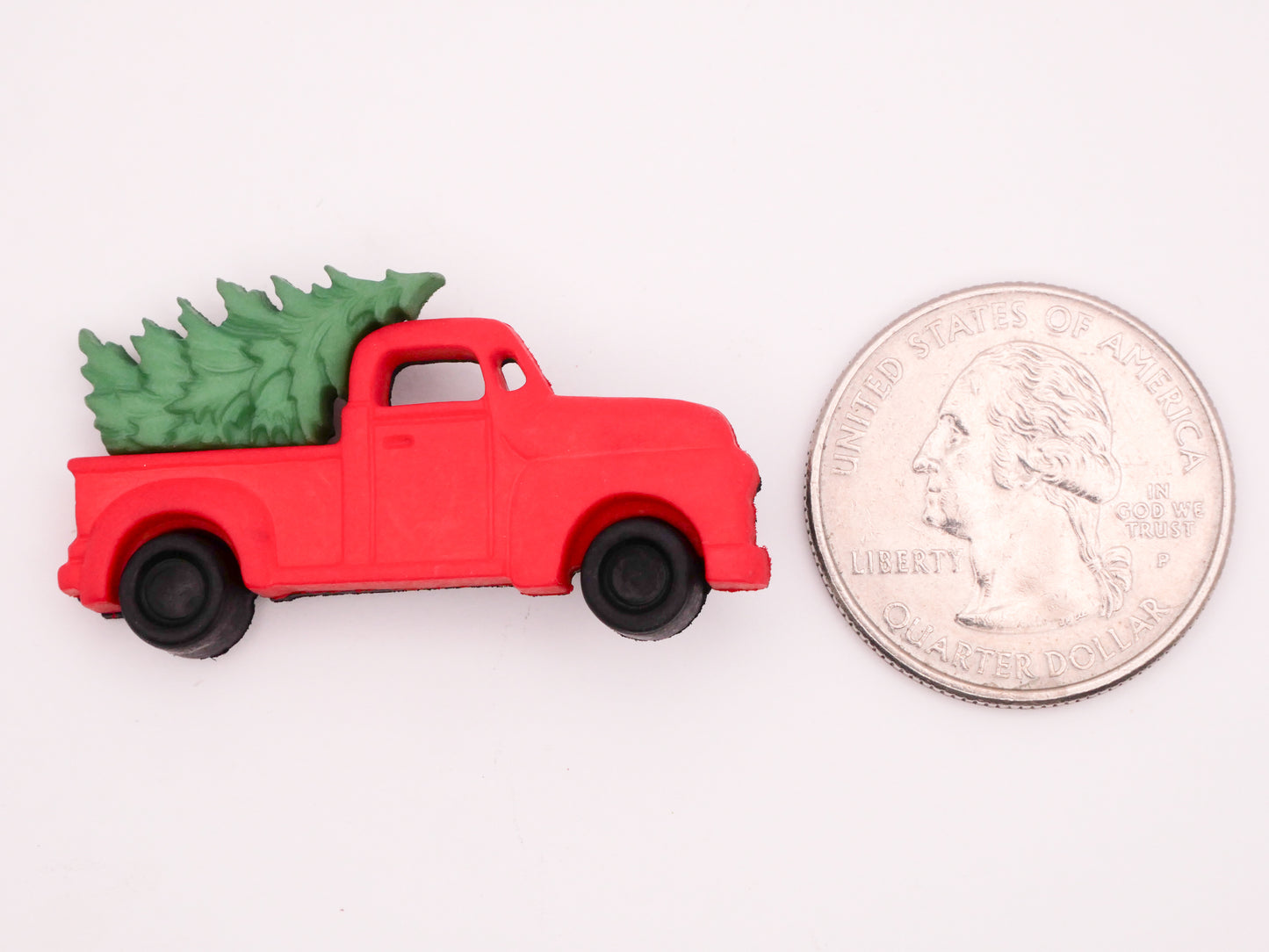 Truck Red Christmas Pine Tree Plastic Pair of Buttons 22x40mm