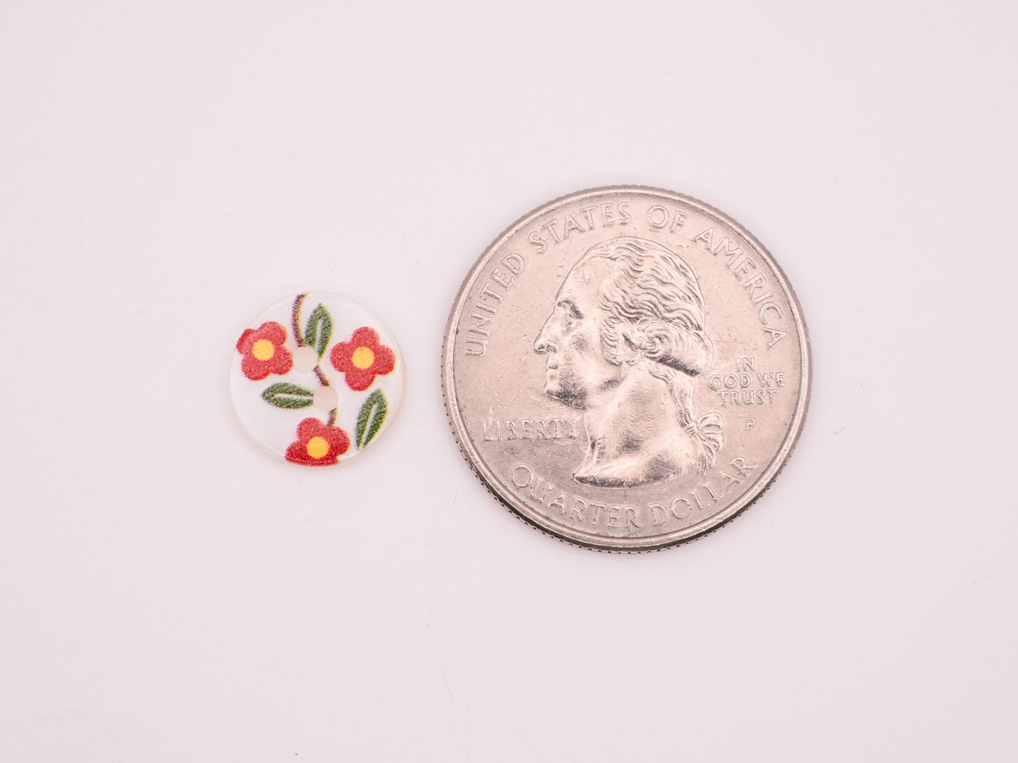 Flower Red Vining Mother of Pearl Pair of Buttons 12mm