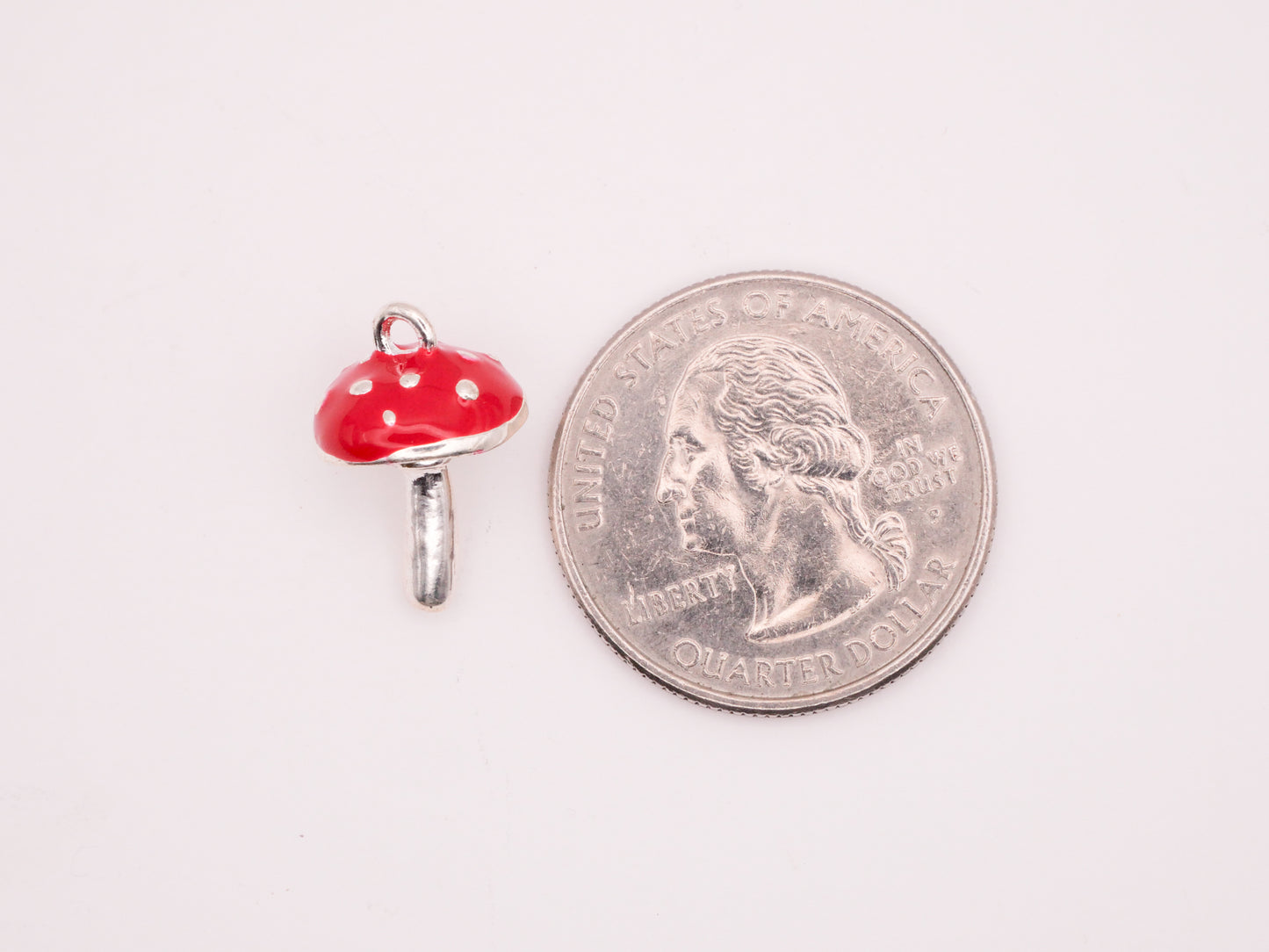 Mushroom Red Enamel Silver Metal Set of Five Charms Embellishments 11x17mm