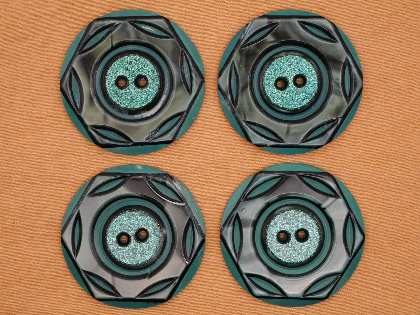 Glitter Hexagon Star Turquoise Teal Celluloid Plastic Button Various 36mm