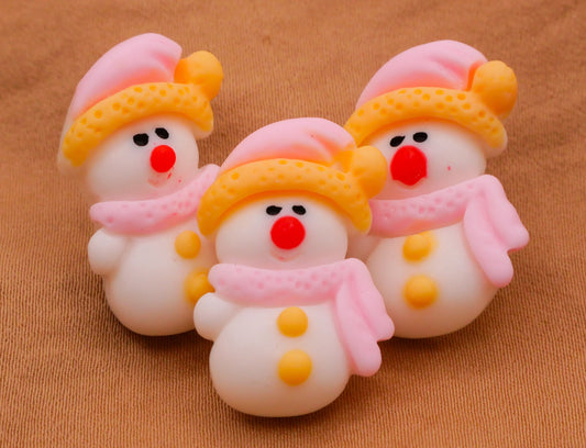 Snowman Pink Yellow Plastic Set of Three Buttons 15x23mm