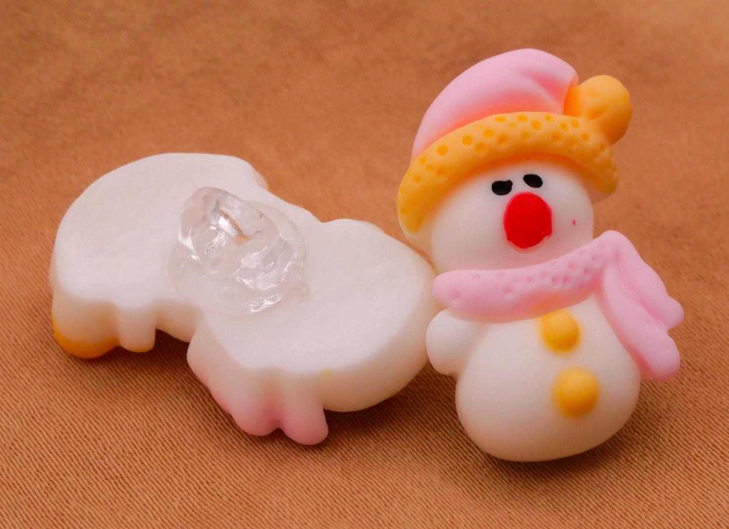 Snowman Pink Yellow Plastic Set of Three Buttons 15x23mm