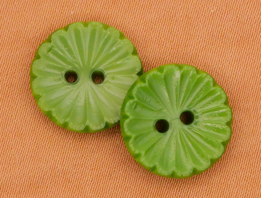 Green Glass Fluted Sunburst Pair of Buttons 14mm