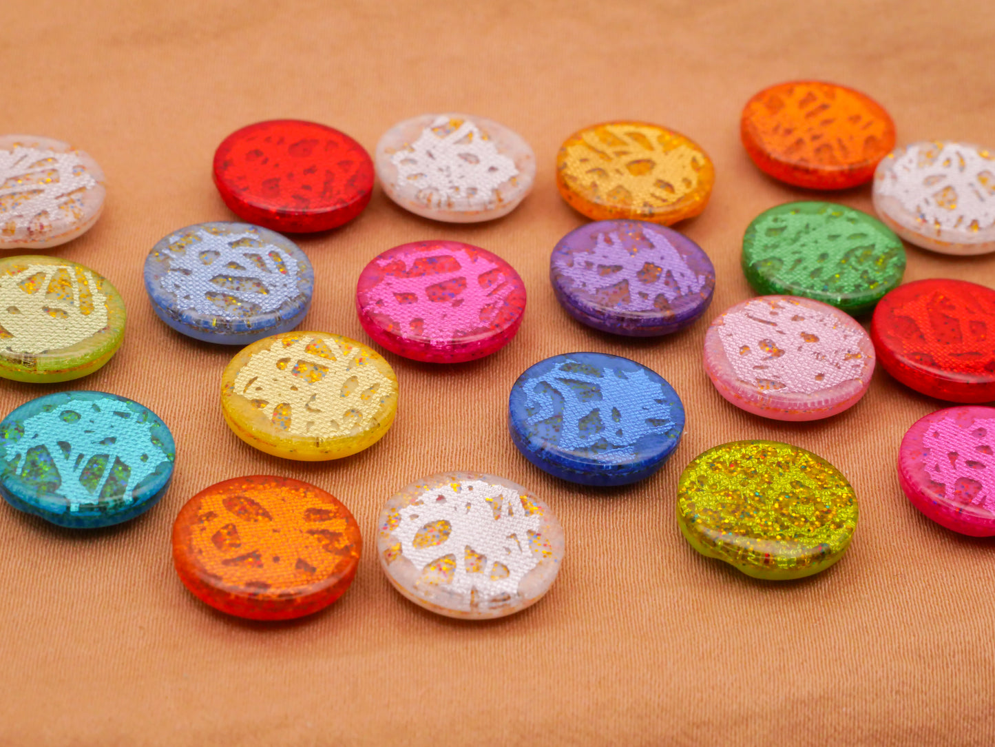 Glitter Design in Plastic Colorful Assorted Set of Twenty Buttons 13mm