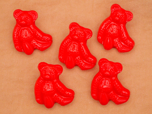 Teddy Bear Red Plastic Set of Five Buttons 21x24mm