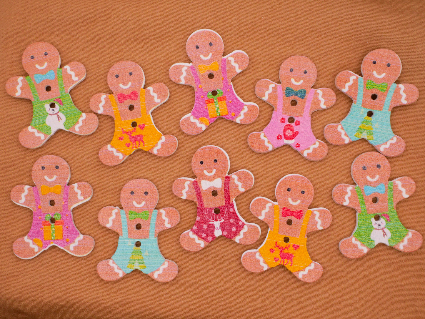 Gingerbread Men Colorful Outfits Wood Set of Ten Buttons 24x30