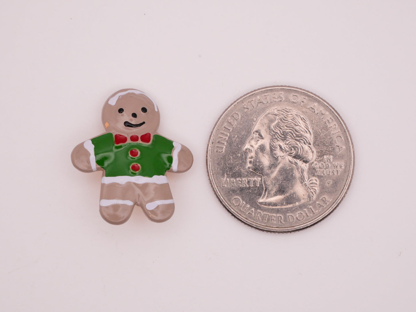 Gingerbread Man Green Jacket Bow Tie Hand-Painted Enamel Metal JHB Button 20x23mm