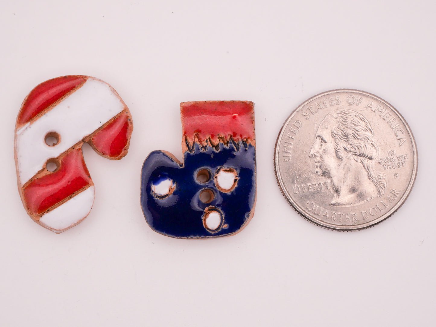 Candy Cane Stocking Handmade Glaze Ceramic Button Various 19-26mm