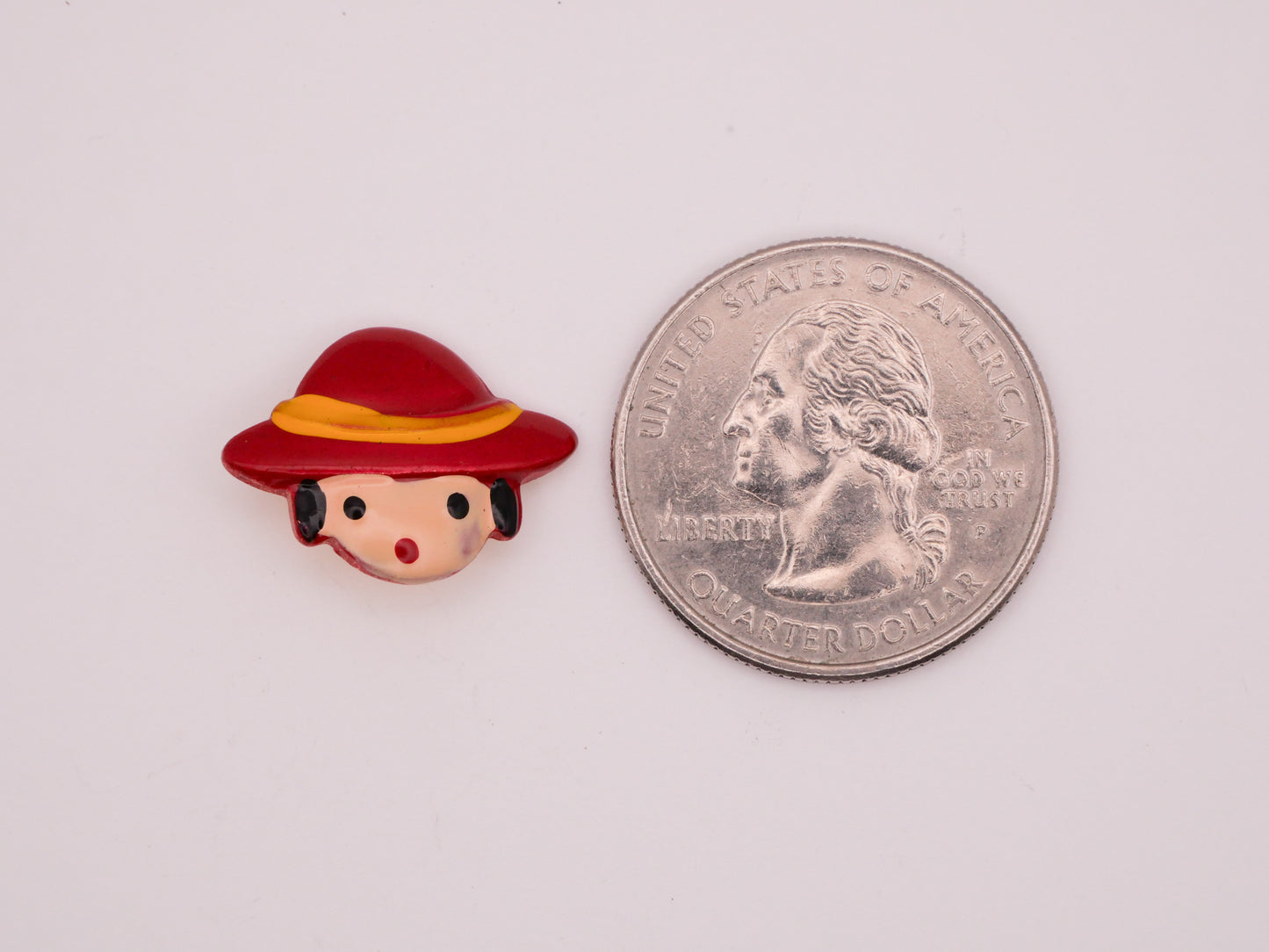 Red Hat Yellow Ribbon Trim Lady Girl Hand-Painted Enamel Metal JHB Button 15x19mm