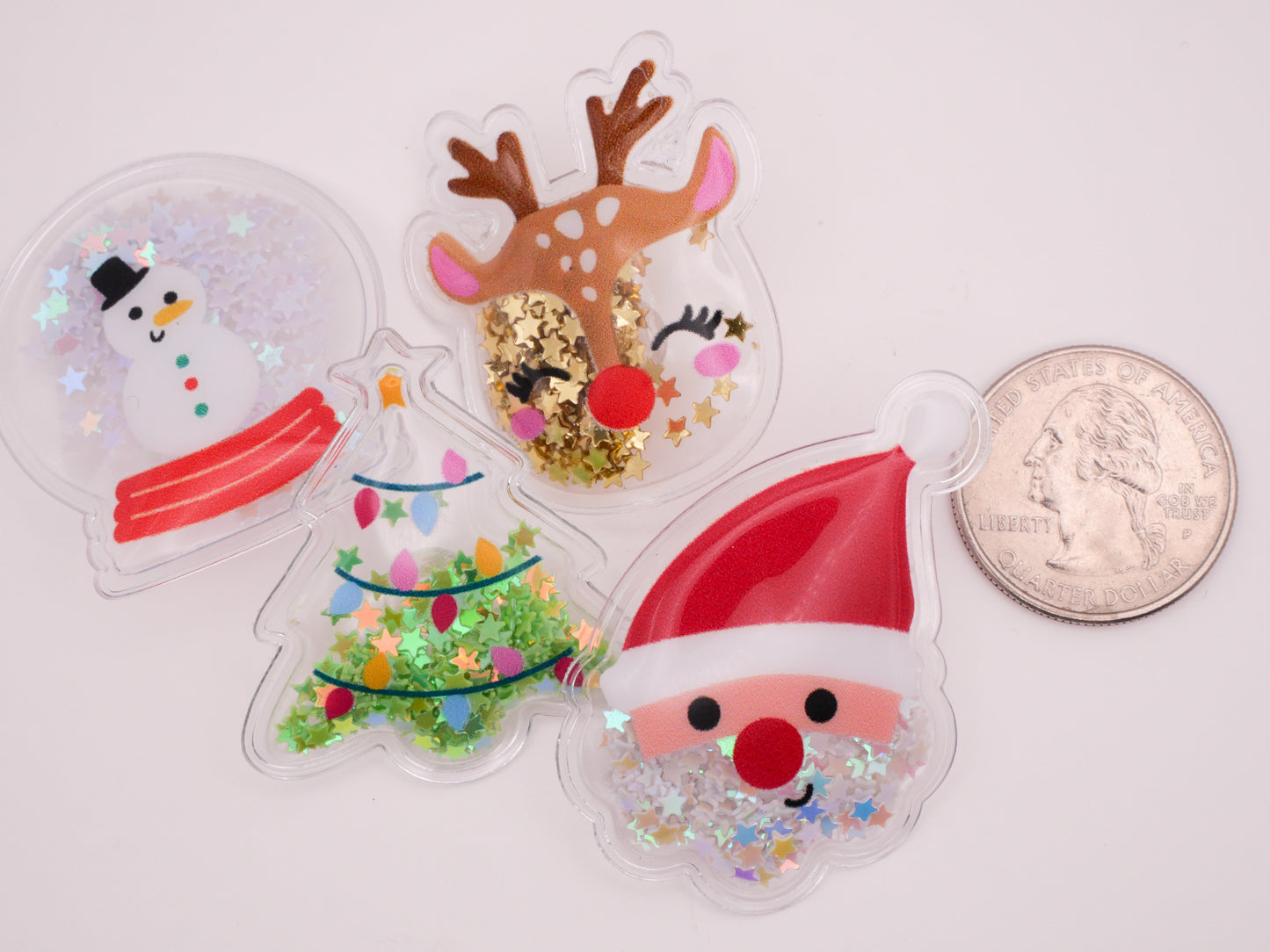 Christmas Santa Reindeer Tree Snowman Globe Glitter Moveable Soft Plastic Set of Four Buttons 33-49mm