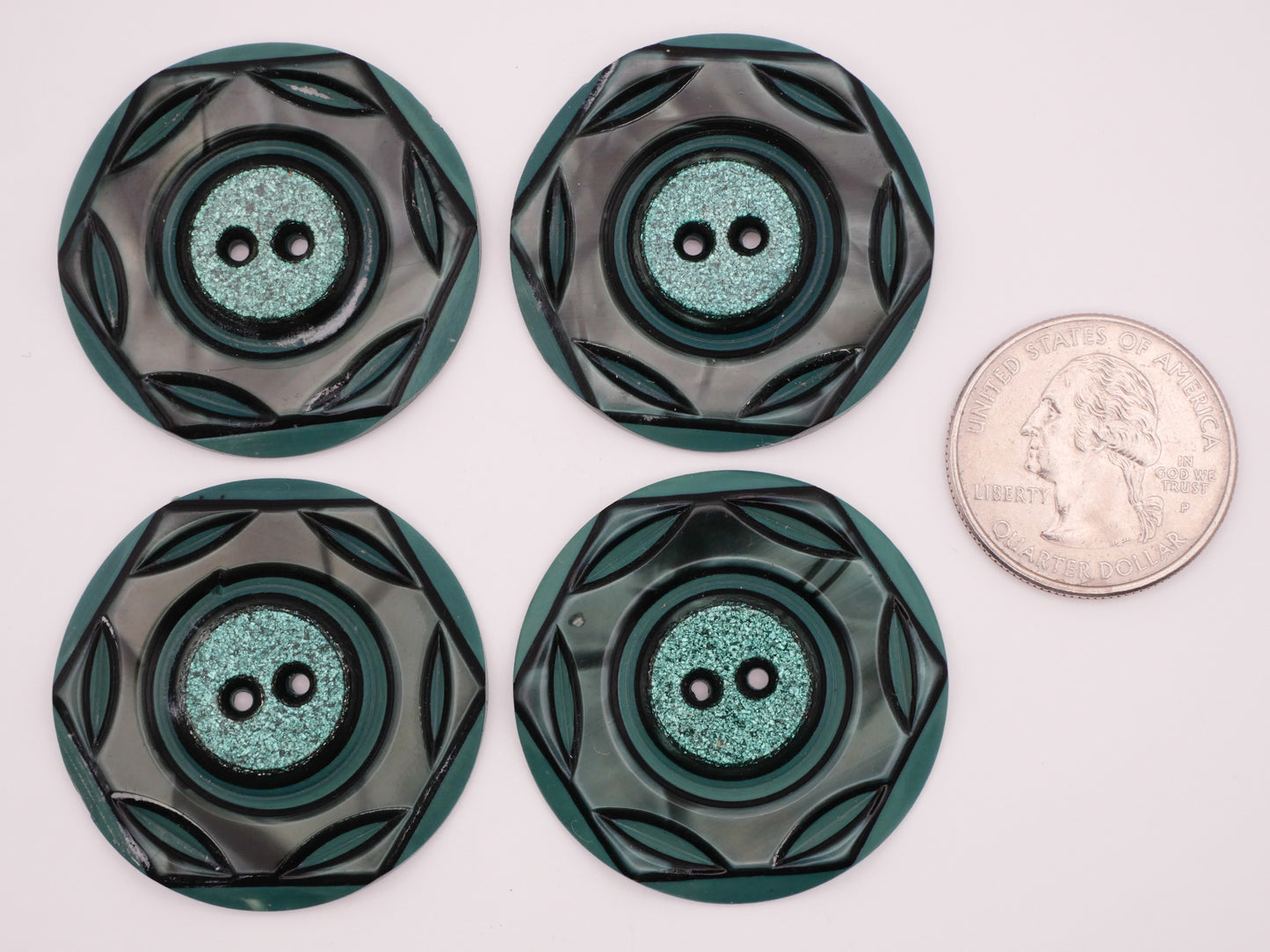 Glitter Hexagon Star Turquoise Teal Celluloid Plastic Button Various 36mm