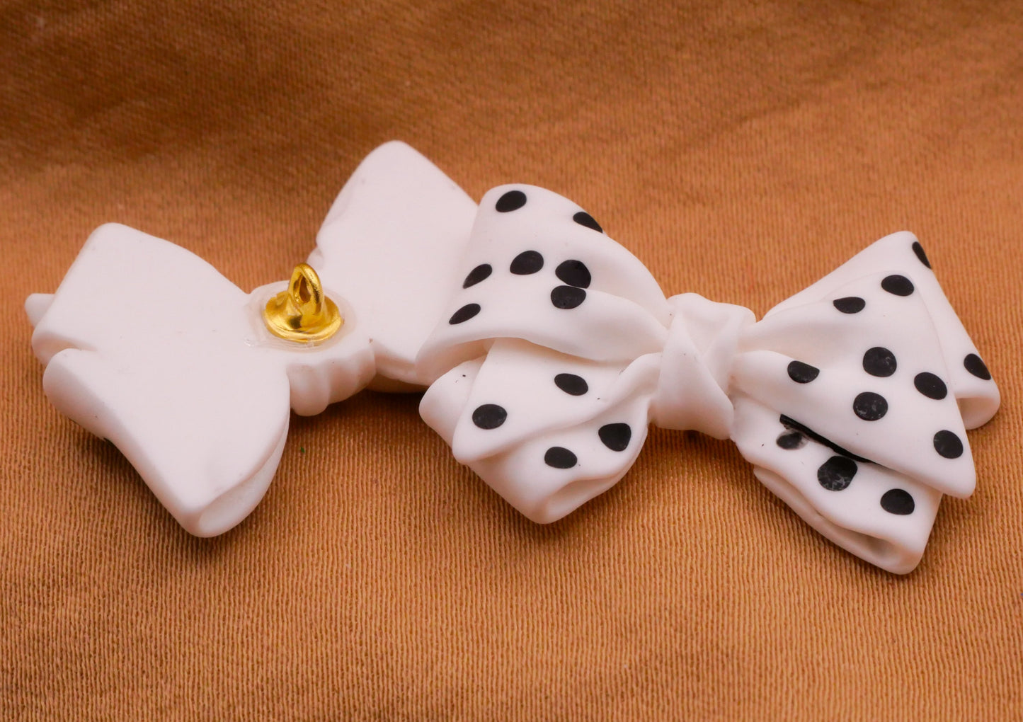 Bow Polka Dot White Black Plastic Pair of Buttons 20x30mm