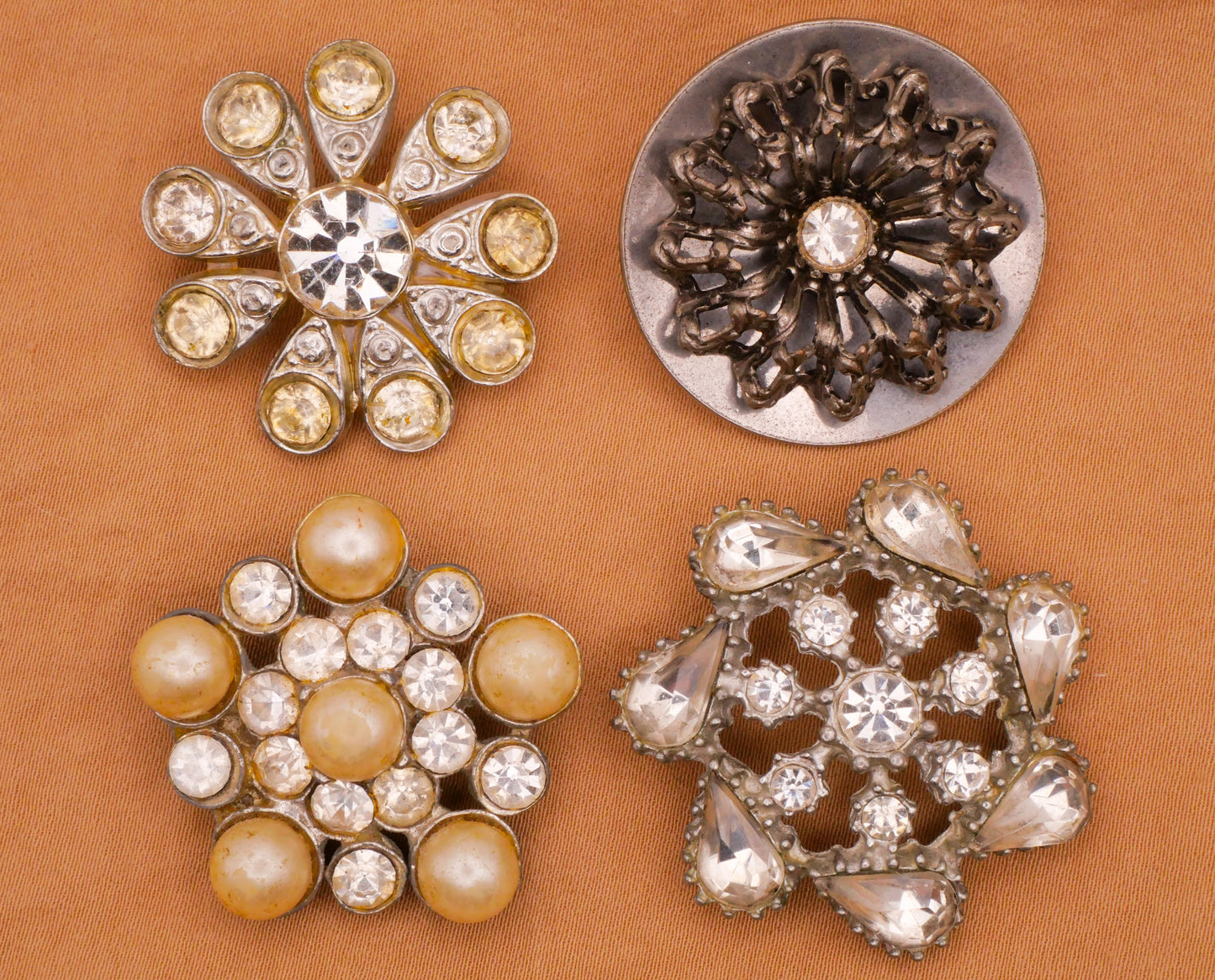 Snowflake Antique Rhinestone Glass Metal Button Various 30-34mm