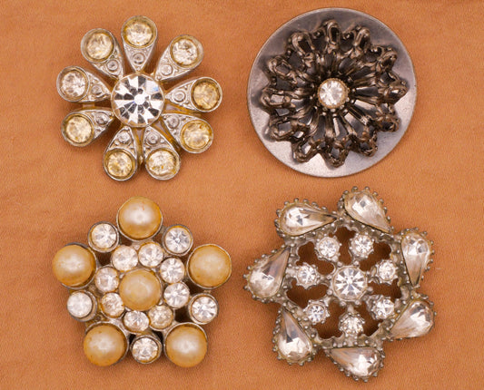 Snowflake Antique Rhinestone Glass Metal Button Various 30-34mm