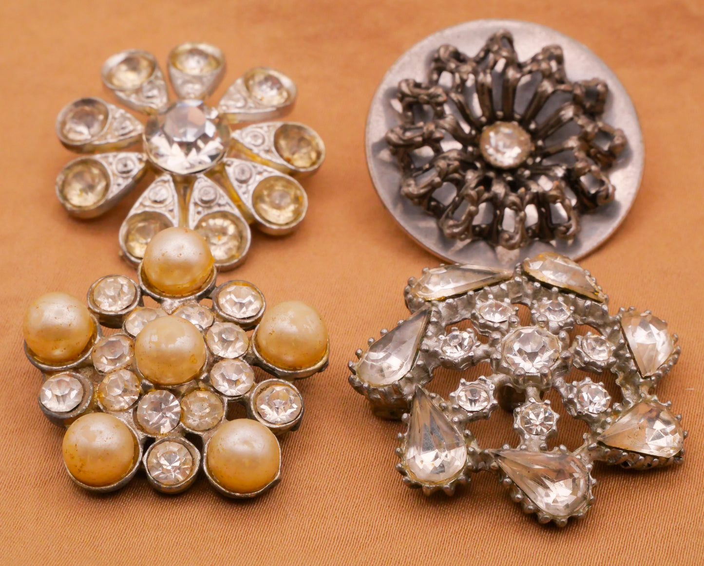 Snowflake Antique Rhinestone Glass Metal Button Various 30-34mm