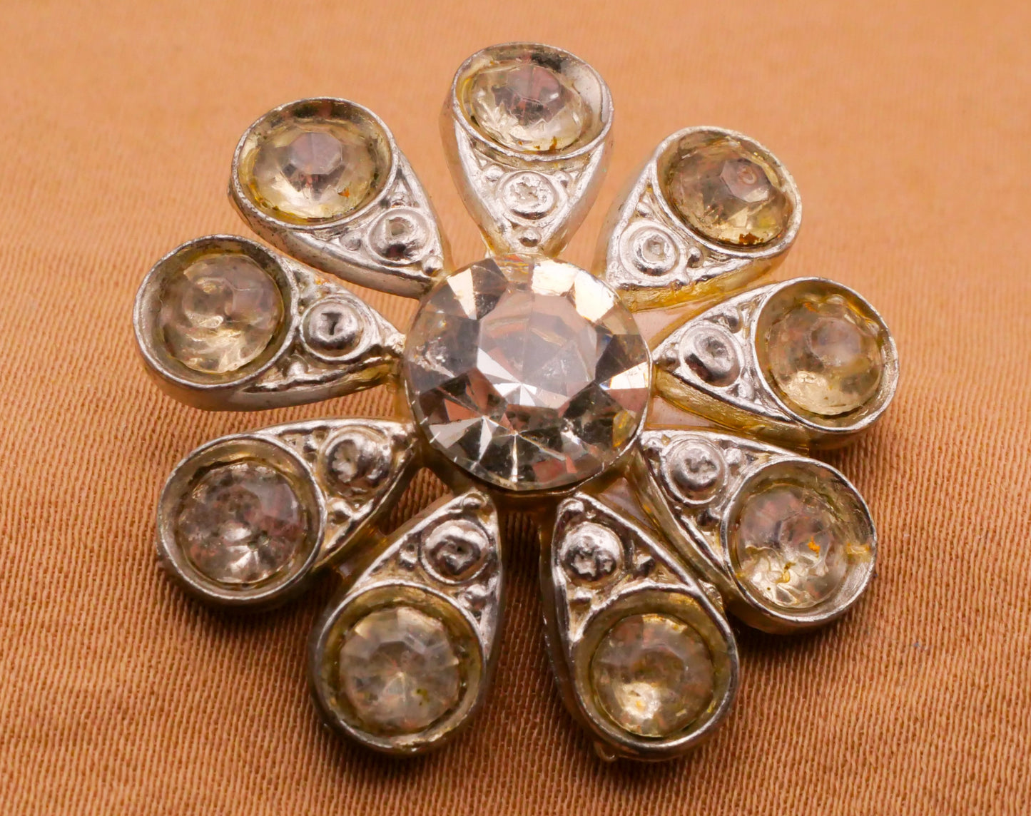 Snowflake Antique Rhinestone Glass Metal Button Various 30-34mm