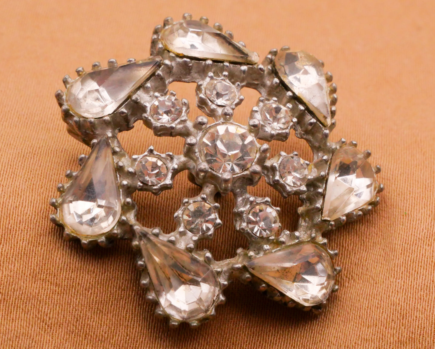 Snowflake Antique Rhinestone Glass Metal Button Various 30-34mm