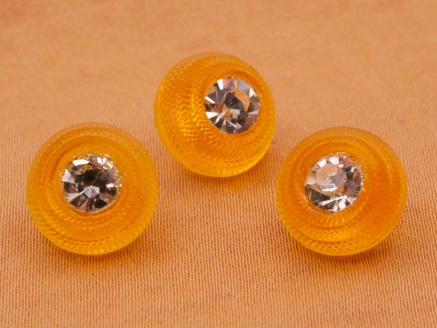 Yellow Mustard Rhinestone Vintage Glass Button 11mm