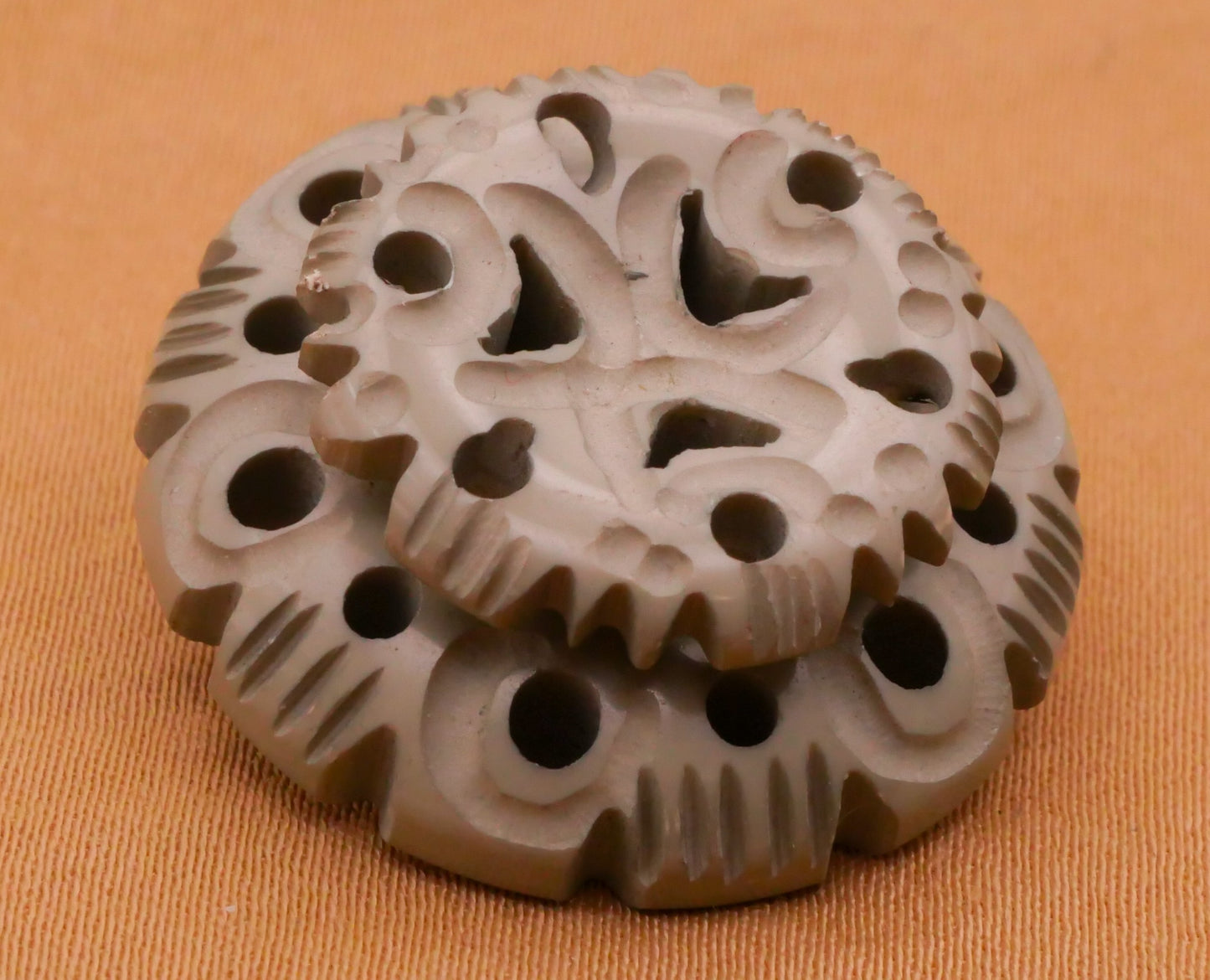 Casein Carved Sculpted Two-Tier Grey Early Plastic Button 26mm