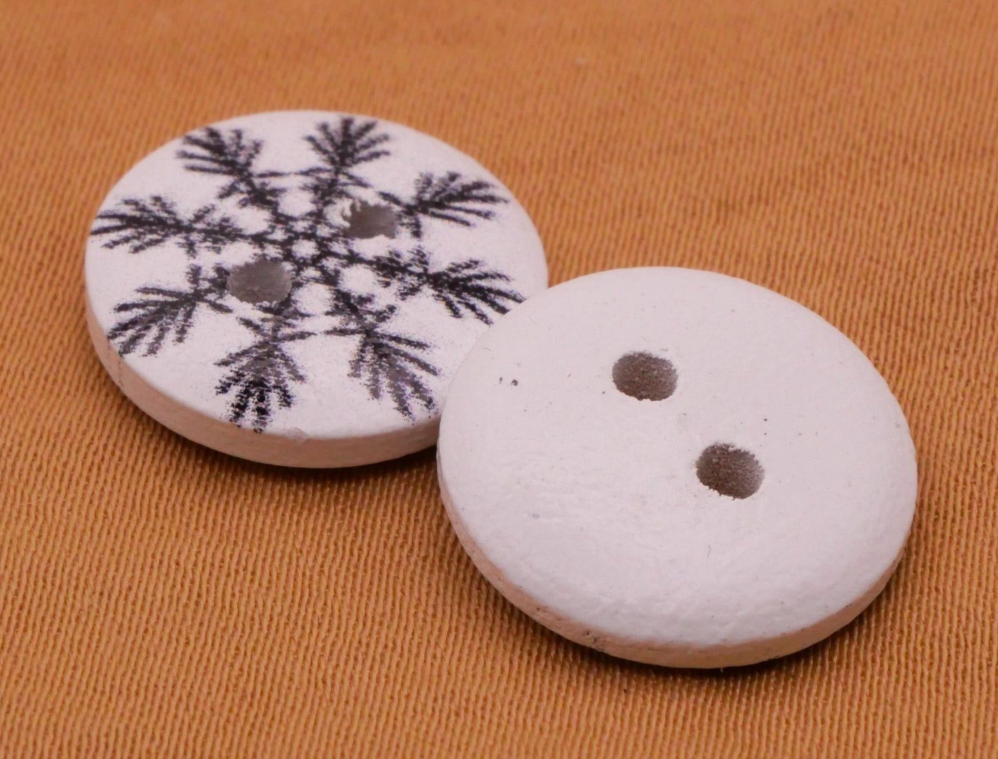 Snowflake Black White Assorted Wood Set of Twenty Buttons 15mm