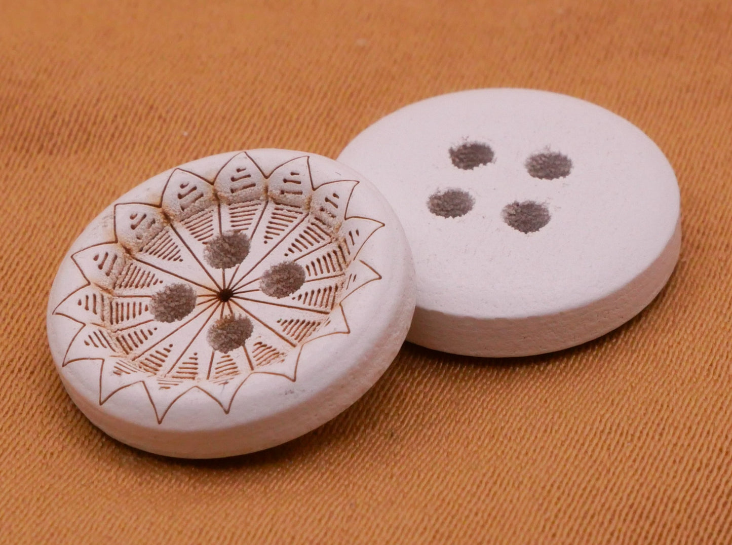 Snowflake Laser Etched White Wood Set of Ten Buttons 15mm