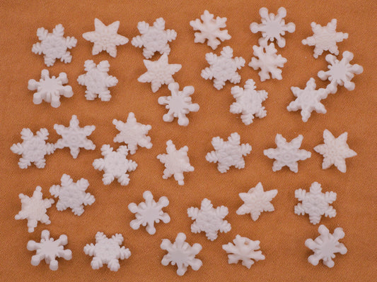 Snowflake Tiny White Plastic Set of Thirty-Two Buttons 9mm