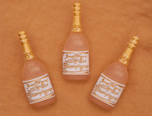 Champagne Bottle Realistic Plastic Set of Three Buttons 13x38mm