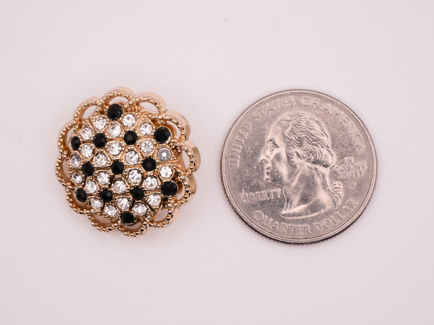 Rhinestone Black Clear Gold Lace Edge Metal Button 23mm