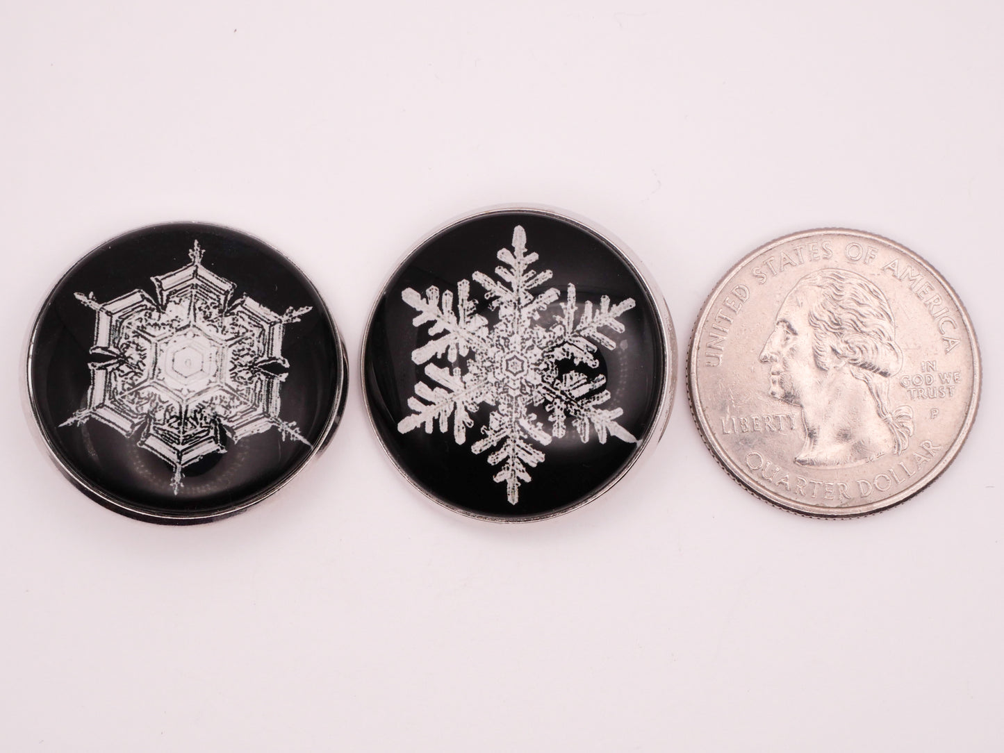 Snowflake Real Photograph Glass Dome Silver Metal Button Various 27mm