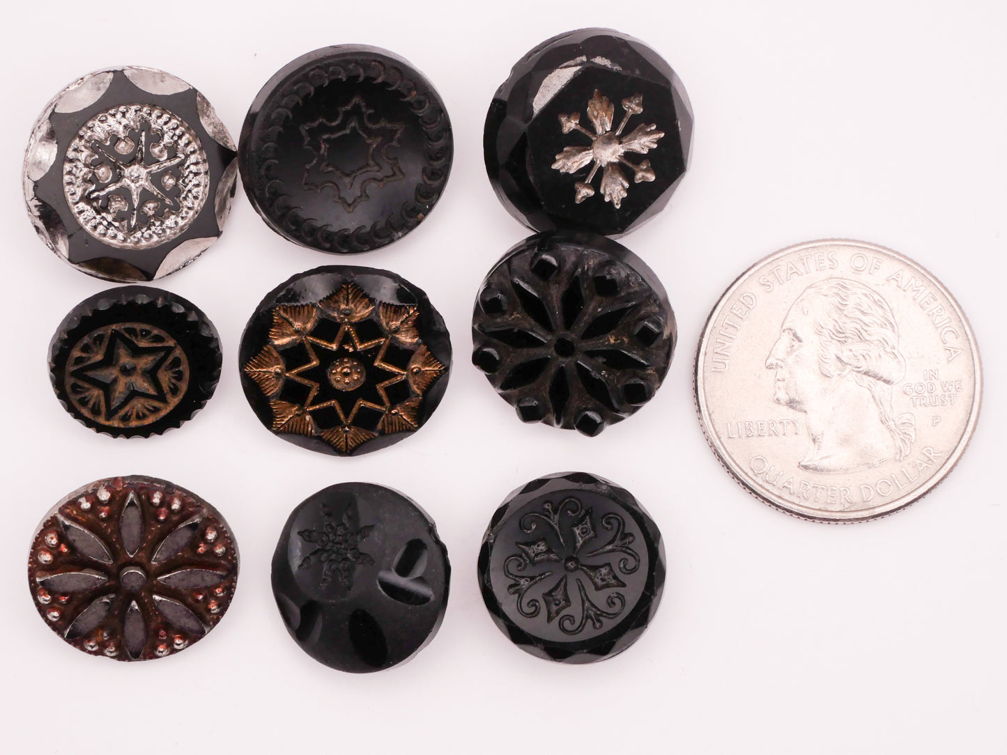 Snowflake Vintage Antique Black Glass Button Various 14-18mm