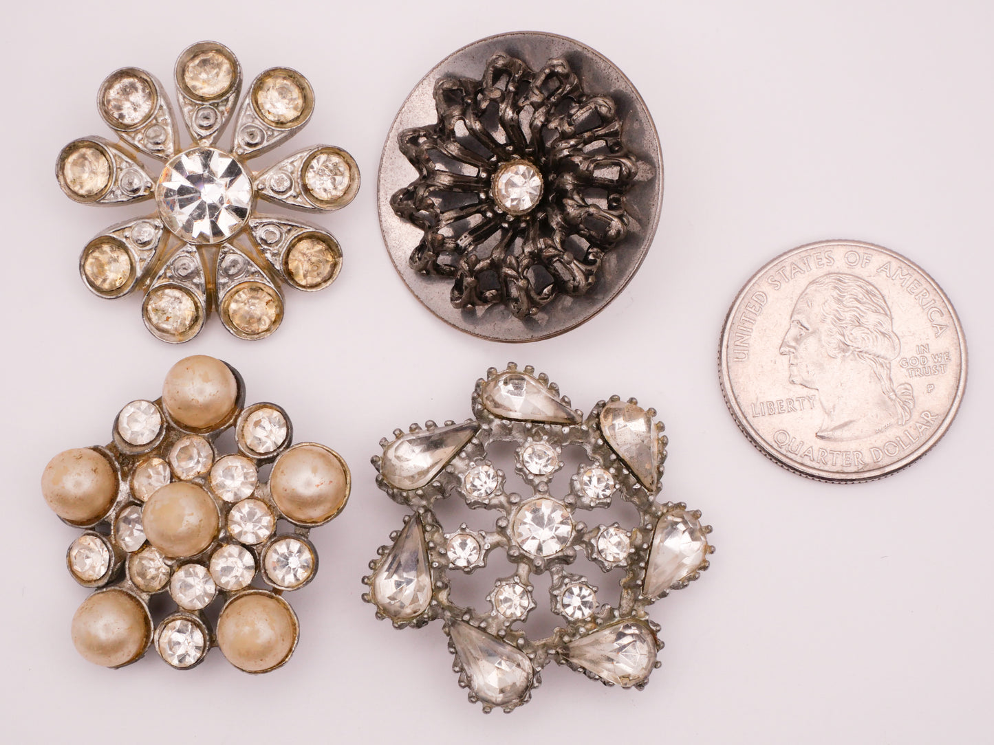 Snowflake Antique Rhinestone Glass Metal Button Various 30-34mm