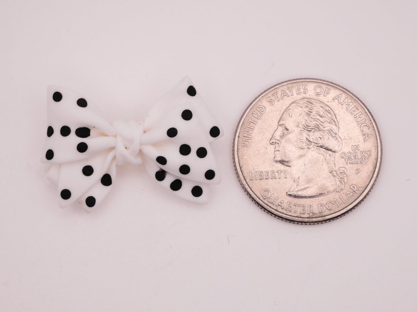 Bow Polka Dot White Black Plastic Pair of Buttons 20x30mm