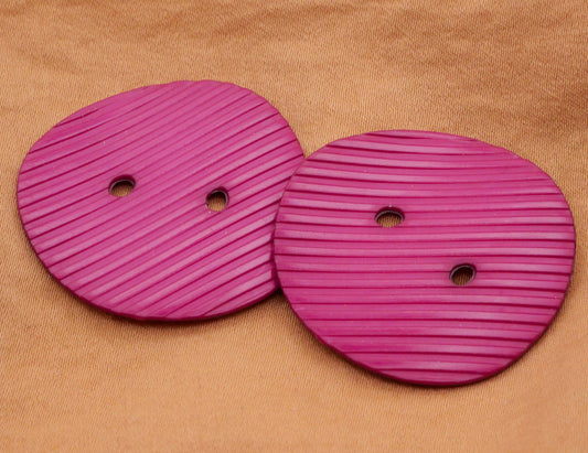 Fuchsia Magenta Pink Ribbed Large Dill Plastic Pair of Buttons 34mm