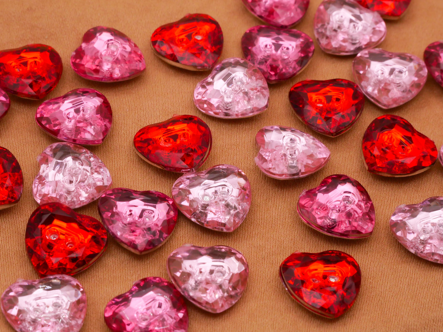 Heart Red Pink Rhinestone Look Plastic Sew-Thru Set of Thirty Buttons 13mm